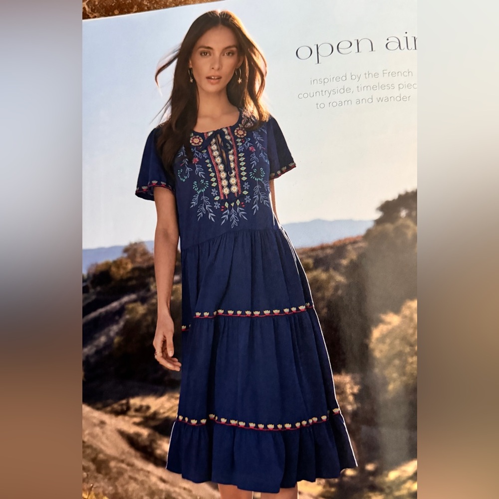 Johnny Was Sicilia Tied Navy Dress XS